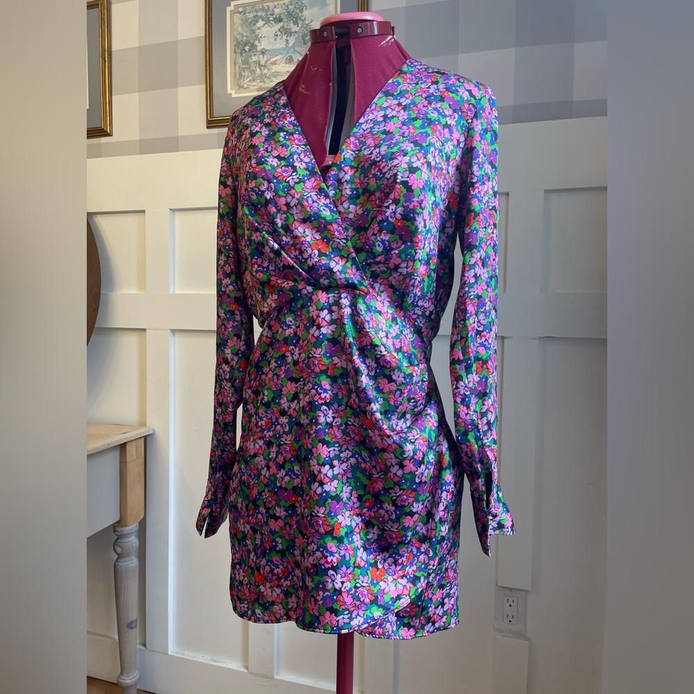 Floral Wrap Mini Dress in Purple and Pink